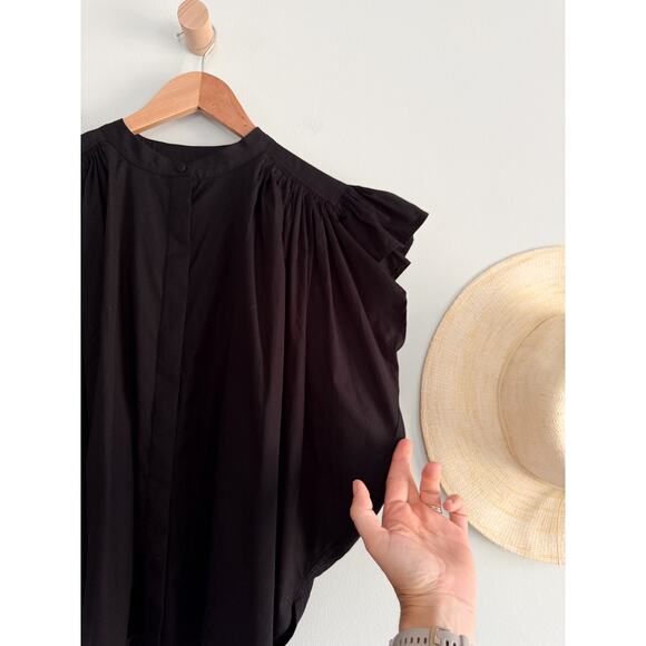 Madewell | NWT | Poplin Shirred Button-Up Shirt in Jet Black | Sz M - Picture 4 of 11